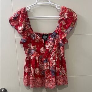 Angie: Red Floral Blouse